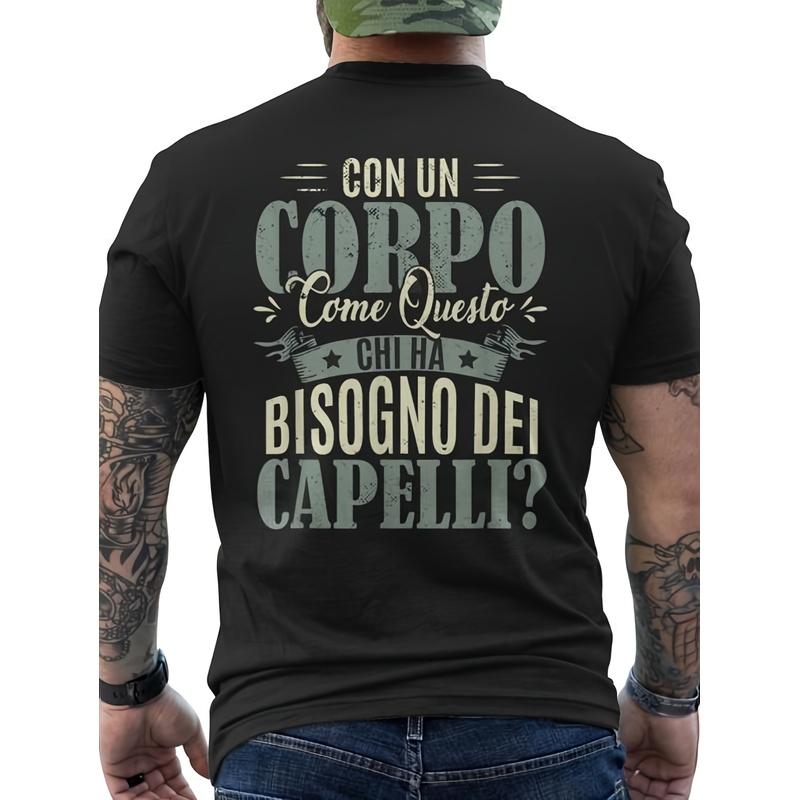 Funny Men'S T-Shirt with Italian Phrase - 'What'S The Italian Name for Bald?' Printed On The Back, Gift for Dad Father'S Day, Casual Short-Sleeved