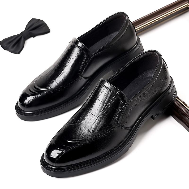 2025 Men's Business Dress Leather Shoes Men's British Pointed Wedding Shoes Sleeve Crocodile Brock Gentleman's Shoes Casual