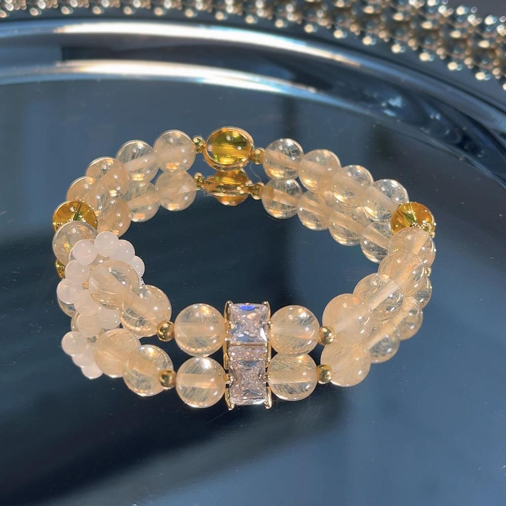 Small fresh natural stone zircon glass bead beaded bracelet fashionable simple high-end bracelet light luxury versatile jewelry
