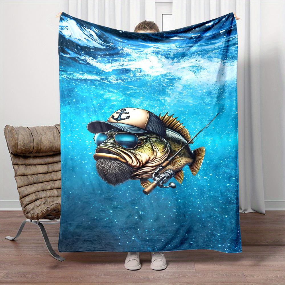 

Angler Fish Print Blanket Reversible Flannel for AllSeason Fishing Fun Outdoor Lover Gifts Whimsical Comfort 75x100cm