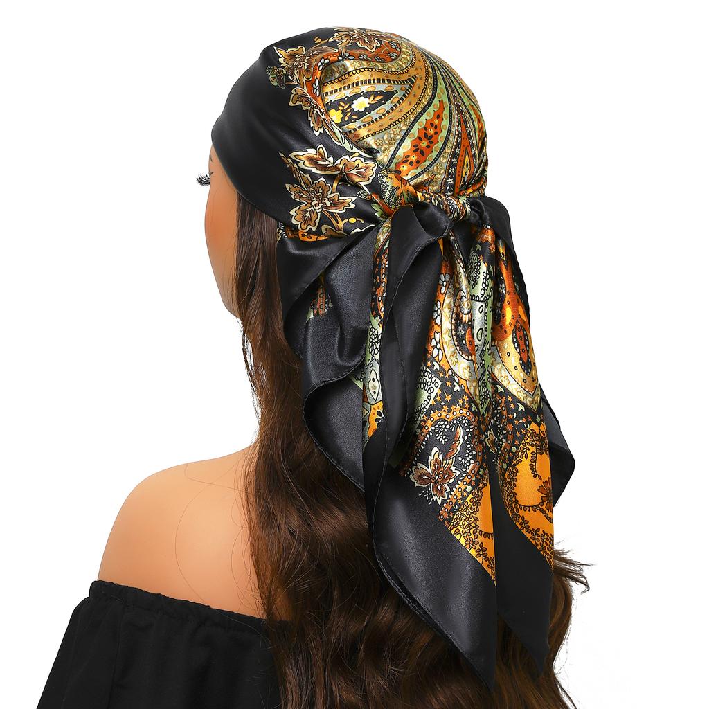 Lenço de Cabeça Feminino Marca de Luxo Quadrado 90*90cm Seda Foulard Cetim Bandana Cabelo Lenço de Pescoço Macio Hijab Lenços de Cabelo Para Senhoras