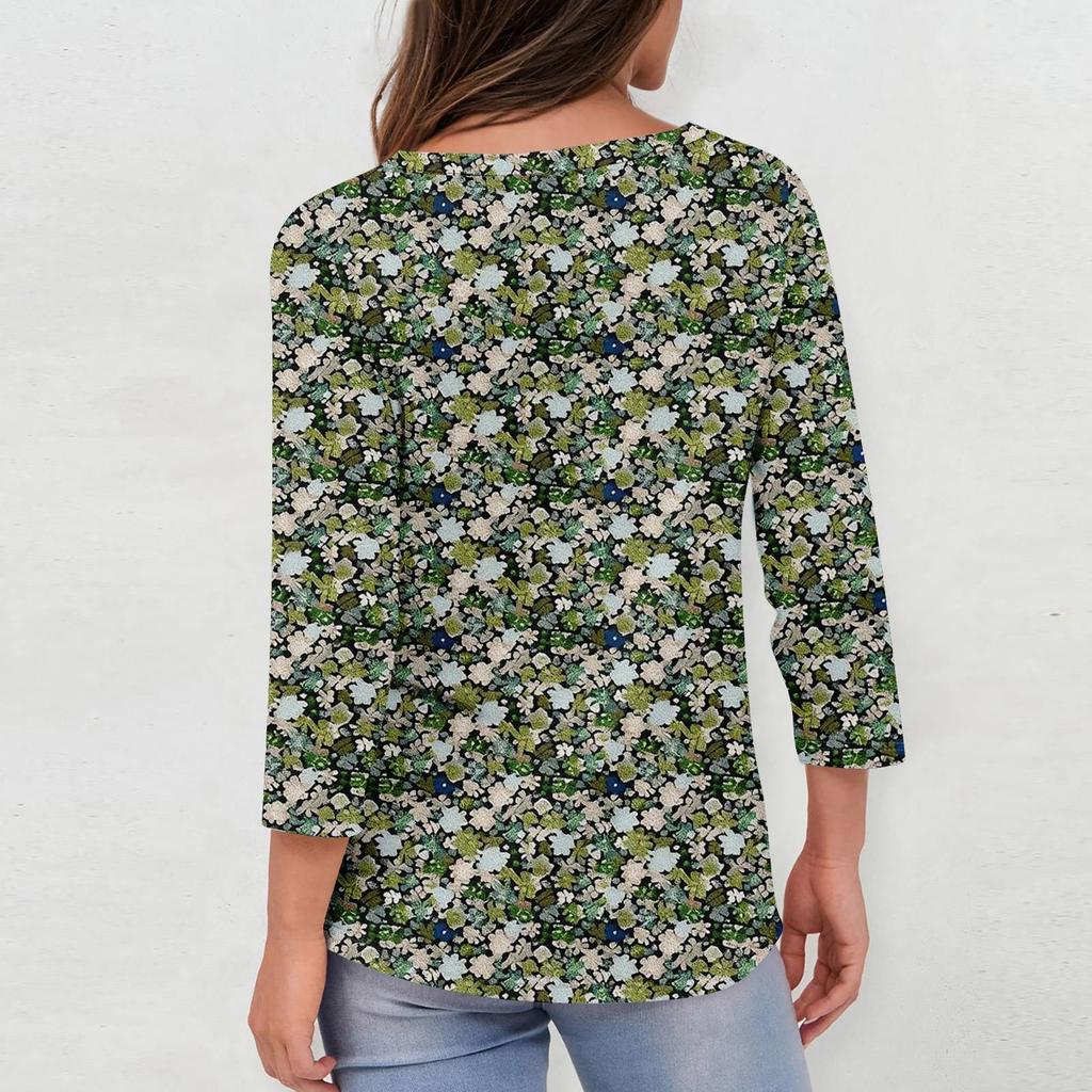 3/4 Sleeve Shirts For Women Cute Print Graphic Tees Blouses Casual Plus Size Basic Tops Pullover