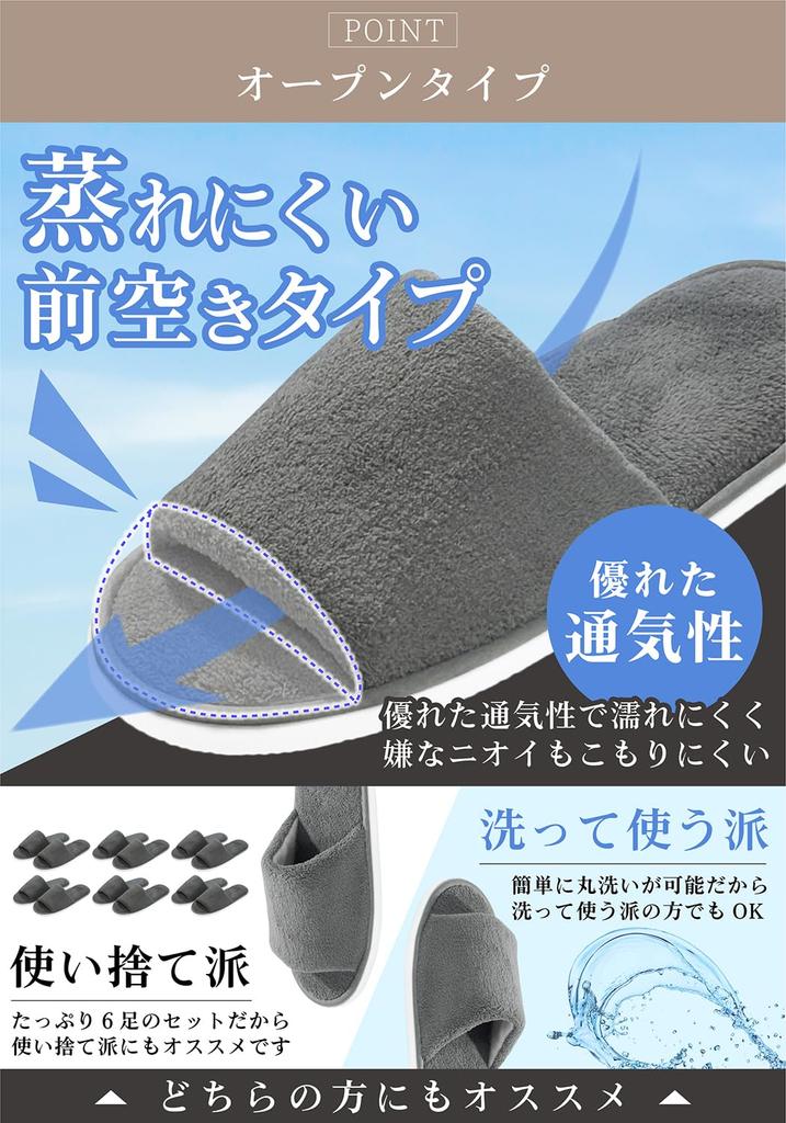 Pantoufles Smile pour Intérieur Individuellement Lot de 6 Taille Unique Convient BOUTIQUE Jetable, Épais, Utilisation Ouverte sur le Devant, Emballé, Lavable, Qualité Hôtelière, Grand,