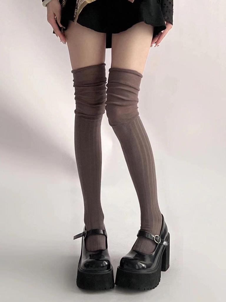 Damen Overknee Patchwork Lange Socken, Slouch-Stil, Frühling/Herbst, Milchweiß, Hoher Schaft für Stiefel mit Knieschonern