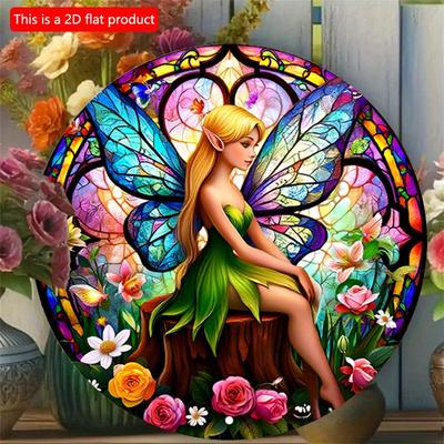 2D plano 20*20cm1pc Encantadora Hada Elfa con Diseño de alas de mariposa coloridas Decoración de pared, Placa de arte con tema de hadas de primavera, Perfecto para Hogar y Oficina,