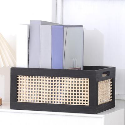 Vinyl Record Storage Box Durable MDF Rattan Vinyl Record Holder with Handle Cubic Desktop Album Organizer for Vinyl Records Multipurpose Storage