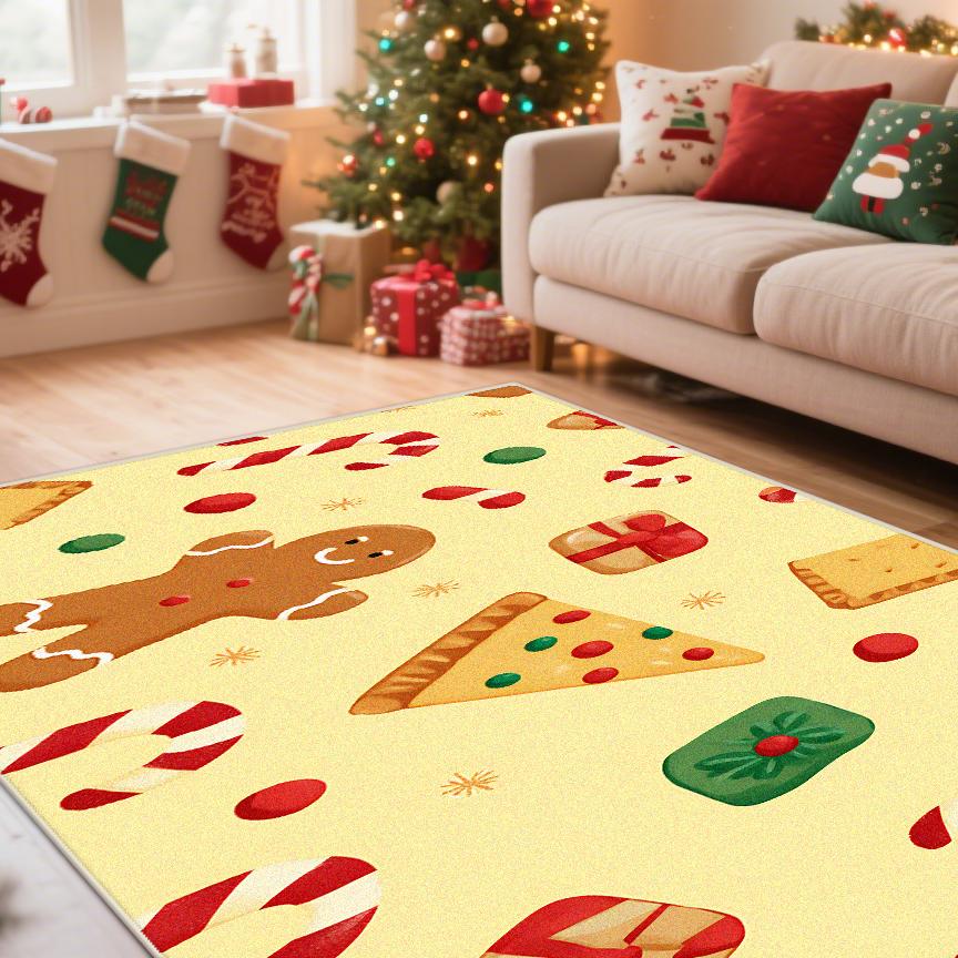 Christmas Tree Gift Carpet Living Room Decoration Yellow Snowman Lounge Rugs Soft Anti-slip Bedroom Bedside Mat Easy Cleaning