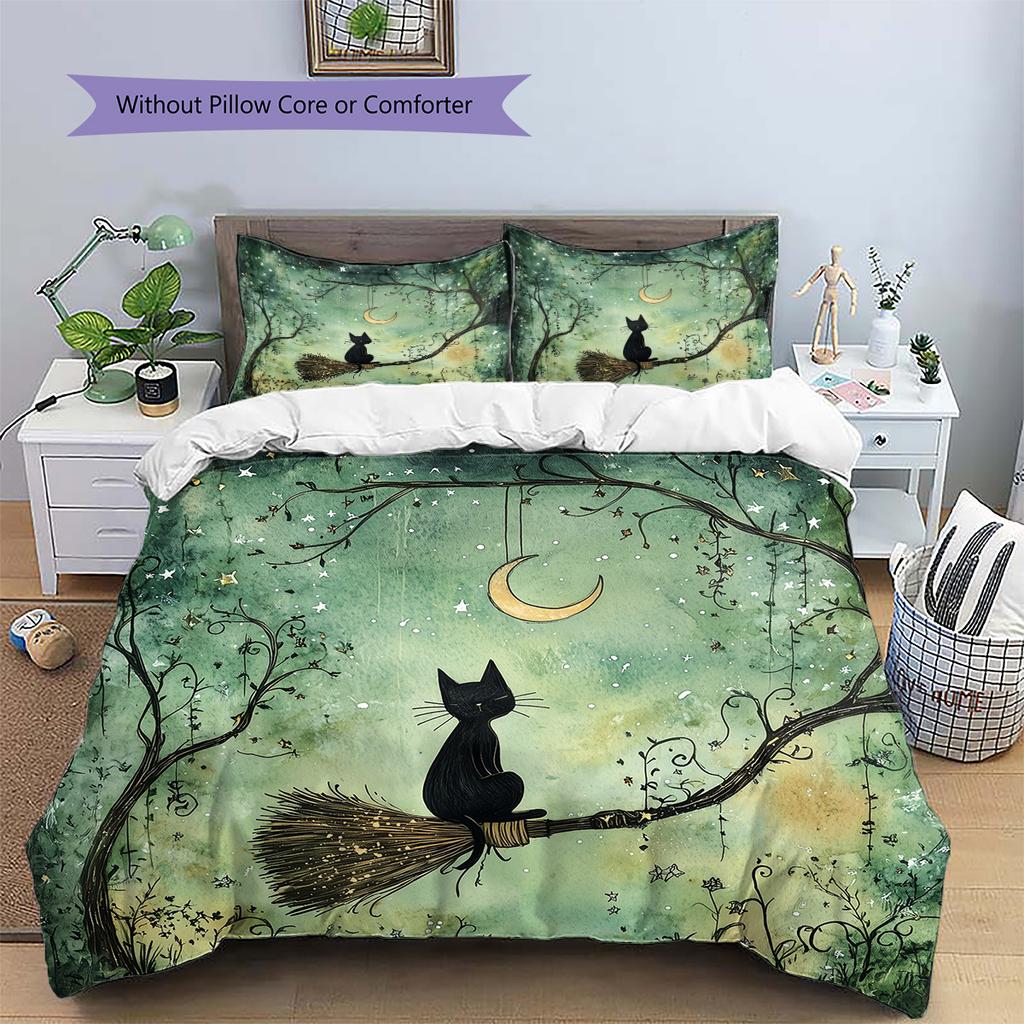 Cute Cat Pattern Bedding Quilt Set Home Decoration Gift (1 * duvet cover + 2 * pillowcase without core)