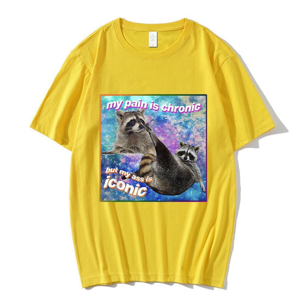 My Pain Is Chronic But My Ass Is Iconic Meme T Shirt Raccoon Tanuki Opossums Graphic T-shirt Casual Cotton Short Sleeve T-shirts