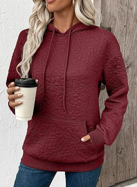 Autumn Winter Fashion Textured Jacquard Long Sleeve Hoodie for Women