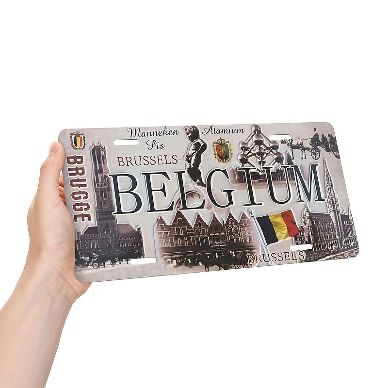 Vintage Brussels Belgium Aluminum License Plate Wall Decor - Retro Cityscape & Flag Design, Corrosion-Resistant Metal Art for