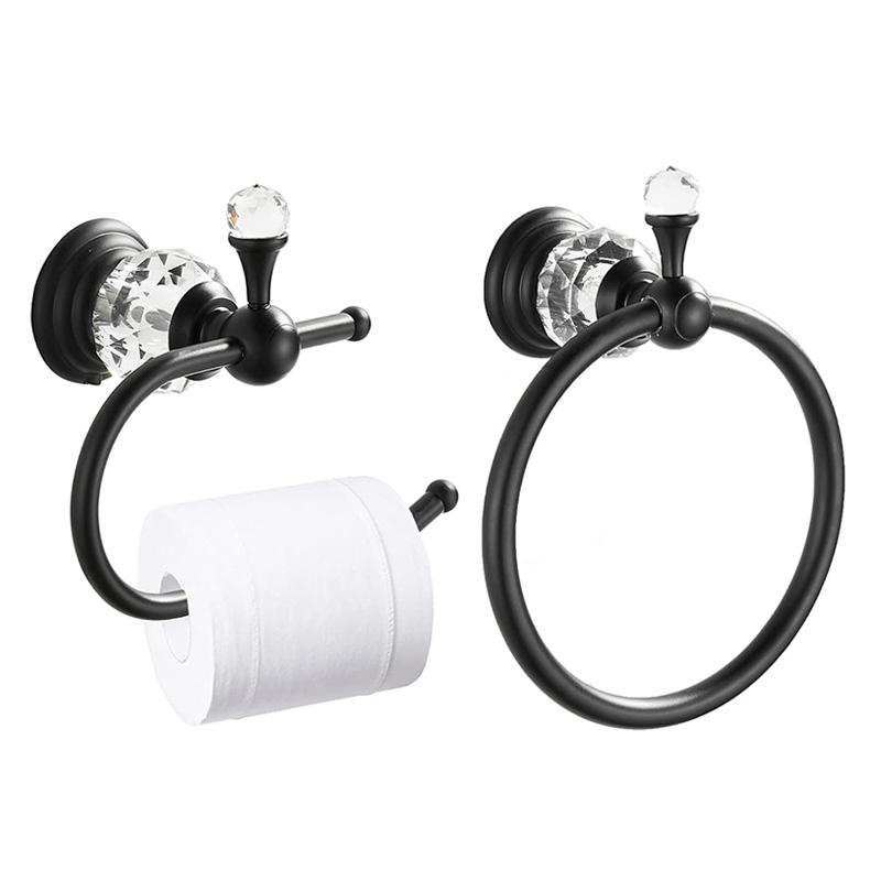 2-Piece Bathroom Bath Set, Wall Mounted Bathroom Hardware Fixture (Towel Ring Holder, Toilet Paper Towel Holder), Zinc Alloy