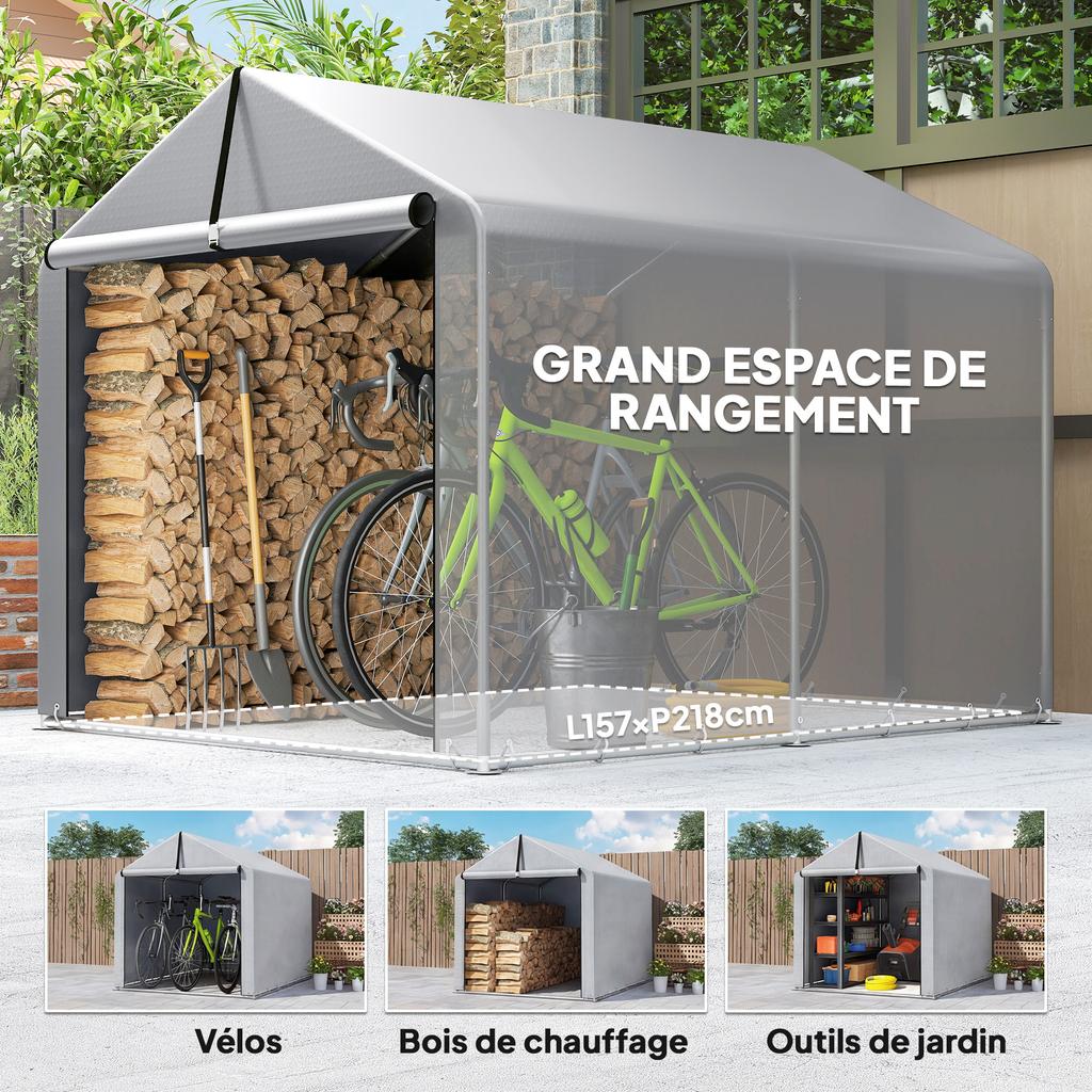 Tenda Deposito Impermeabile per Giardino, Riparo per Moto con Porta Arrotolabile, per Bici Moto 162 x 221.5 x 163 cm, Grigio Chiaro