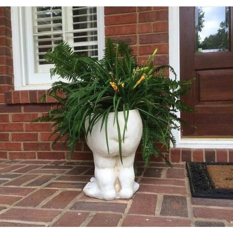 Funny Resin Sculpture In Flower Pot with Funny Expression Garden Supplies