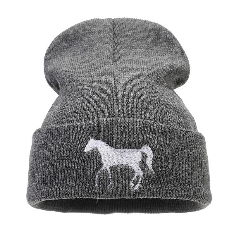Autumn and winter new innovative horse embroidery warm cold hat men and women outdoor shopping leisure sunshade knitted hat tide