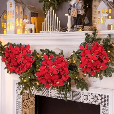 1/3/5Pcs Christmas Artificial Flowers Red Poinsettia Bouquet 2025 Xmas Tree Hanging Ornaments Christmas New Year Home Decoration
