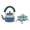 Handcrafted & Handpainted Multicoloured Aluminium Tea Kettle Pot and 6 Glasses with Stand (Blue, Green, Yellow)
