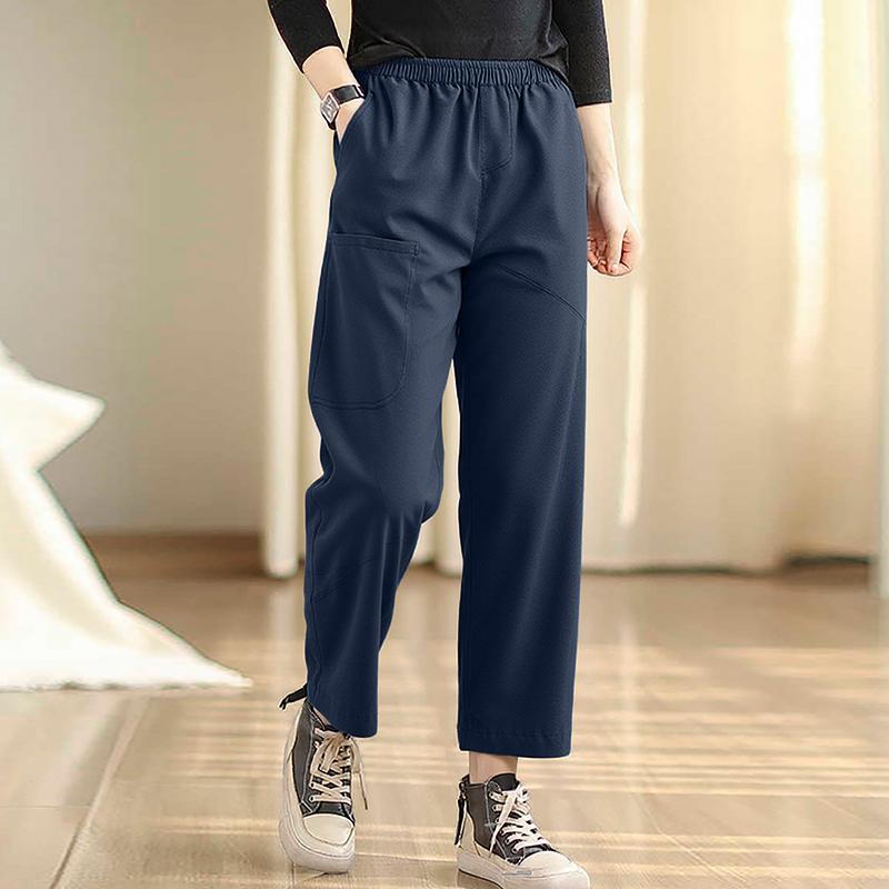 

ZANZEA Женские повседневные эластичные брюки гаремы свободного кроя однотонные S синий