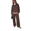 2026 Womens 2-Piece Casual Set Long Sleeve Polo Top Wide Leg Pants Sportswear