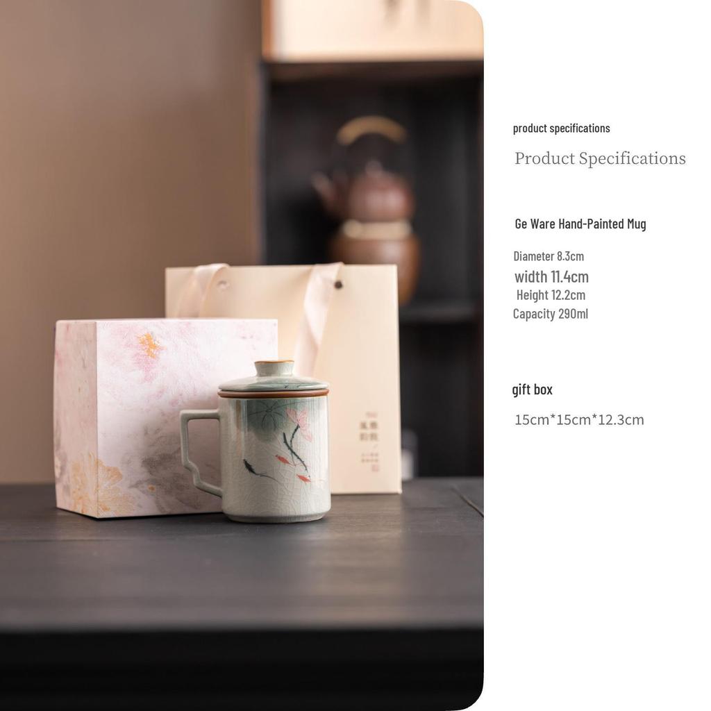 Ge Kiln Ceramic Tea Cup Set: Three-Piece Mug with Inner Liner, Gift Box, Logo Customizable, Perfect for Business Gifts