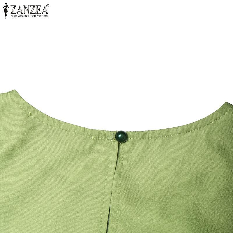 ZANZEA Women Casual Round Neck Loose Casual Sleeveless Print Dress