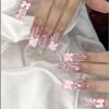 Grensdoorborende lange waterpijp nagel, schattige nagels om te dragen, Franse roze multi-diamanten strik nagelkunst, Europese en Amerikaanse nagelkunst om te dragen.