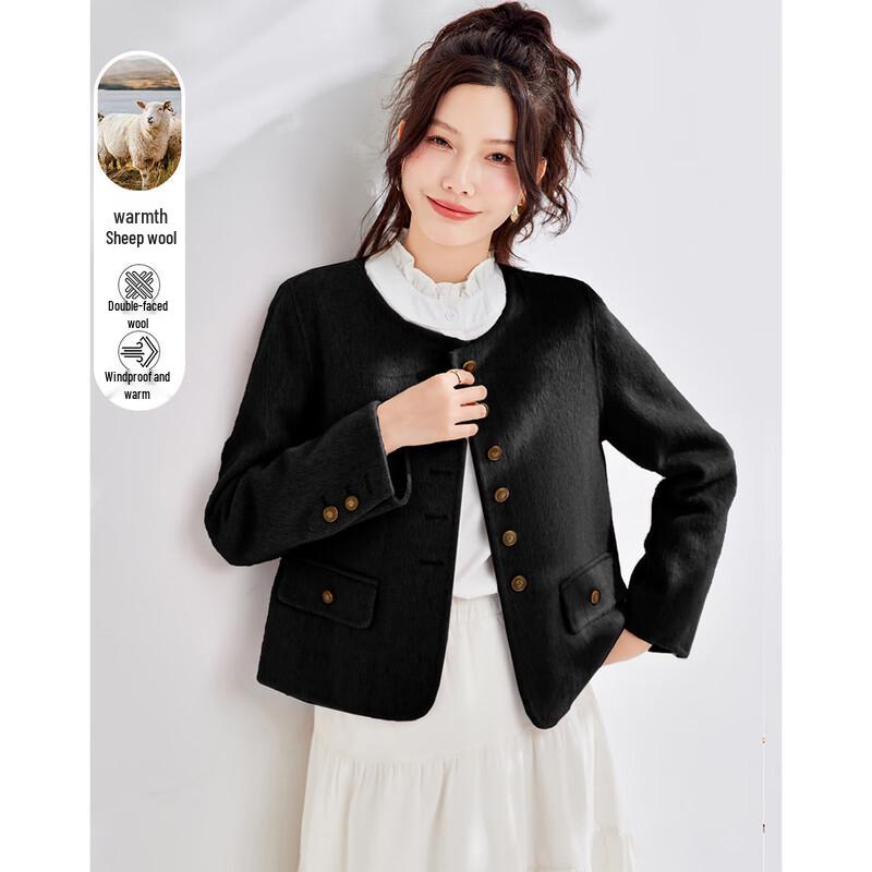 

TERRE BLEUE Women s Elegant Wool Blend Single-Breasted Short Coat M