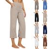 Women's Fashionable Loose-Fit Pocket Cotton-Linen Blend High-Waisted Wide-Leg Pants Casual Cropped Trousers