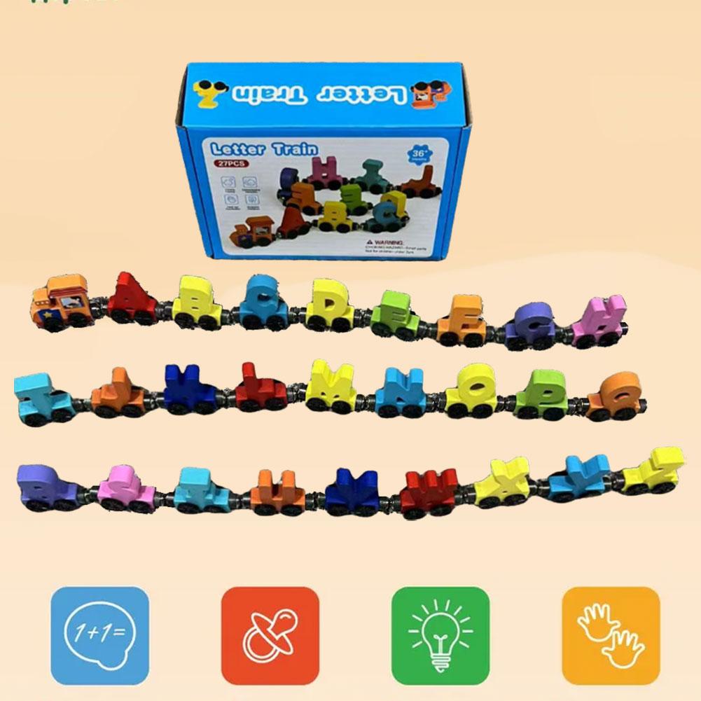Wooden Magnetic Number Train Building Block Assembly Car Early Cognition Enlightenment Learning Car Cartoon Set For Kids