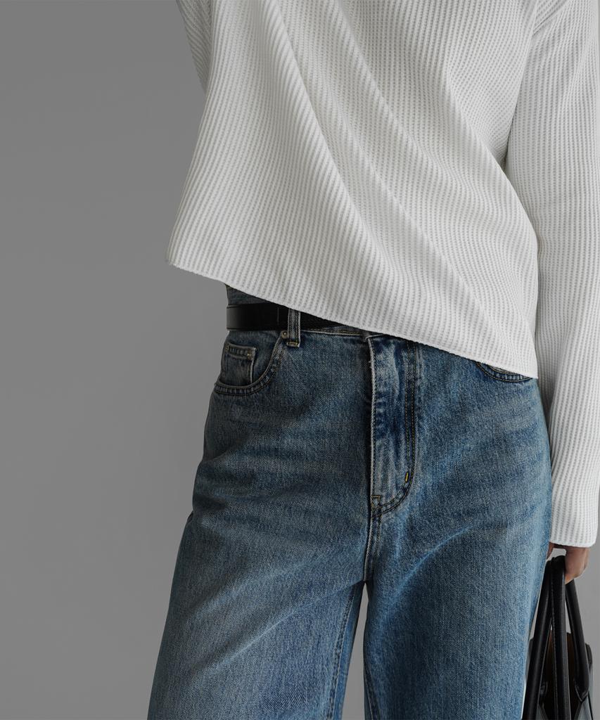 Baulopeulodeogteu Boat Neck Waffle Crop Knit Tee [Ivory]