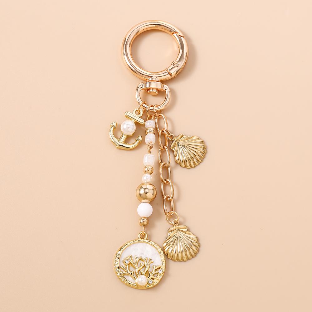 New Summer Beach Conch Shell Keychain Pearl Beads Key Ring Pendants for Women Girls Handbag DIY Key Chain Jewelry Gifts