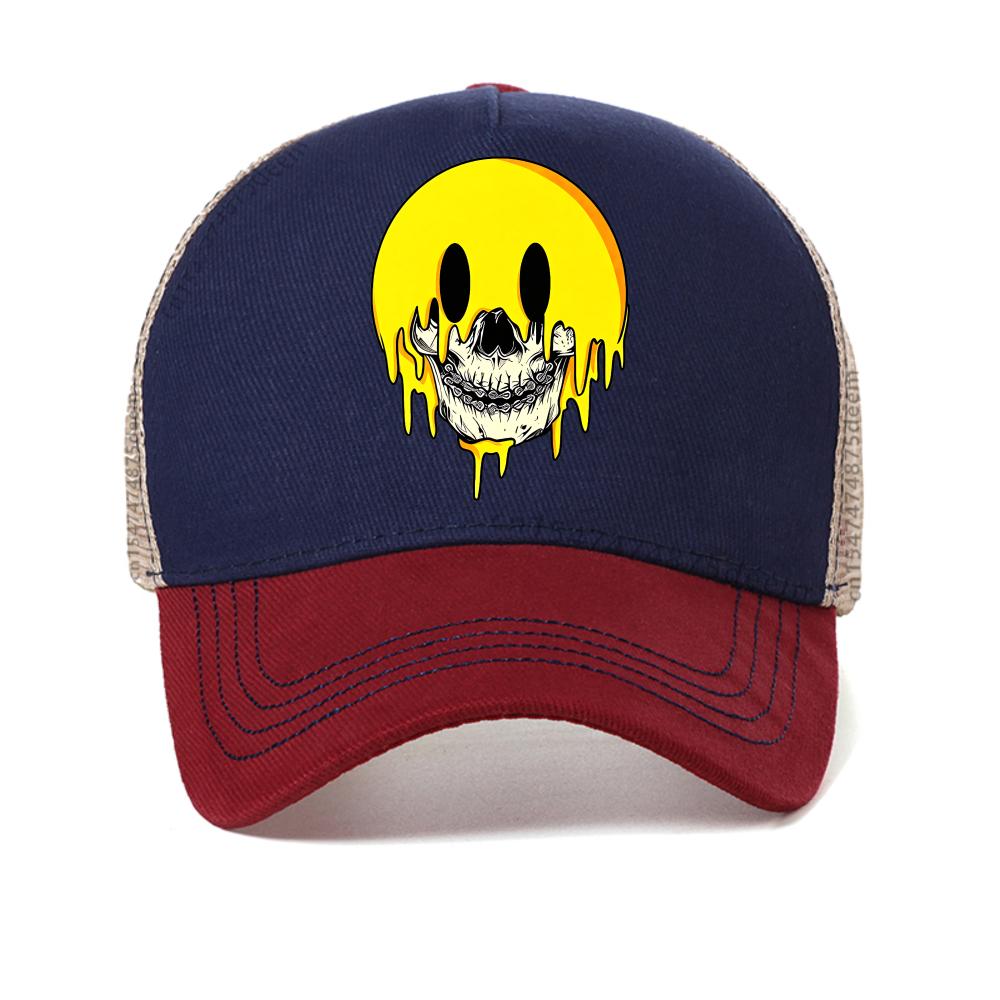 

Skeleton smiley face cap Happy Cartoon Smile Print Men Women baseball cap Fashion Hip Hop adjustable mesh breathable Trucker hat Adjustable красный