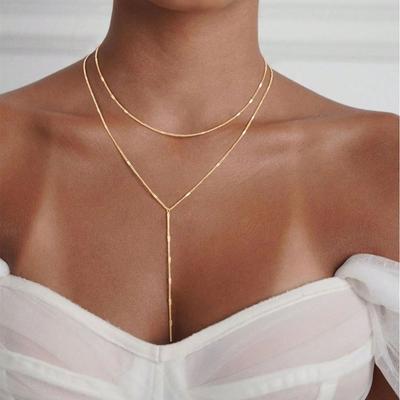 European And American Fashion Jewelry, Long Necklaces Layered Y-Shaped Necklaces, Fashionable And Simple Personalized Jewelry Party Accessories