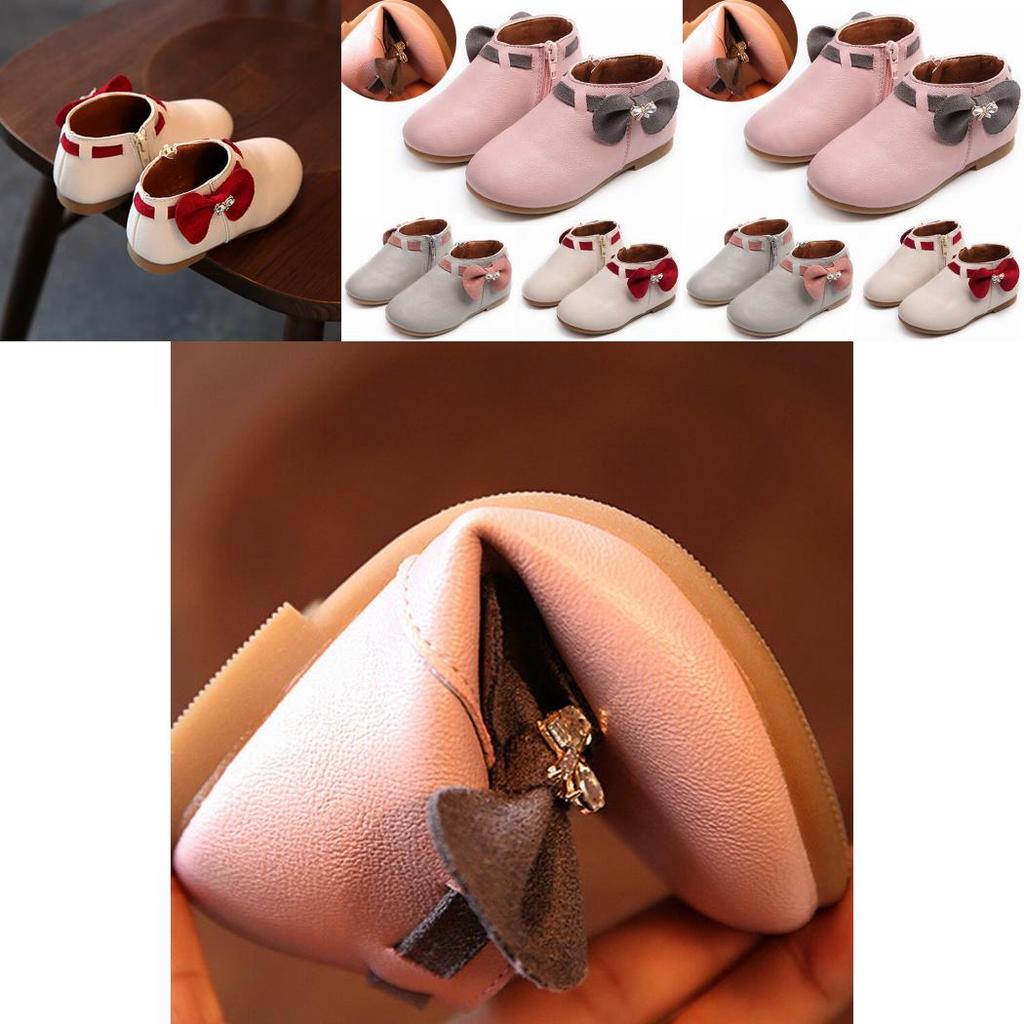 Charming Toddler Baby Girl Leather Moccasins With Bowknot And Zipper Design