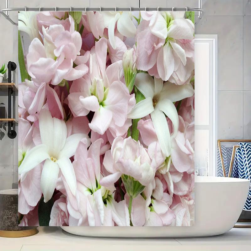 

Pink White Flower Shower Curtain Decorative Home Bath Tub Bathroom Waterproof Fabric Washable Shower Curtains Decoration (180X24 W60H190(CM)-1 Pcs