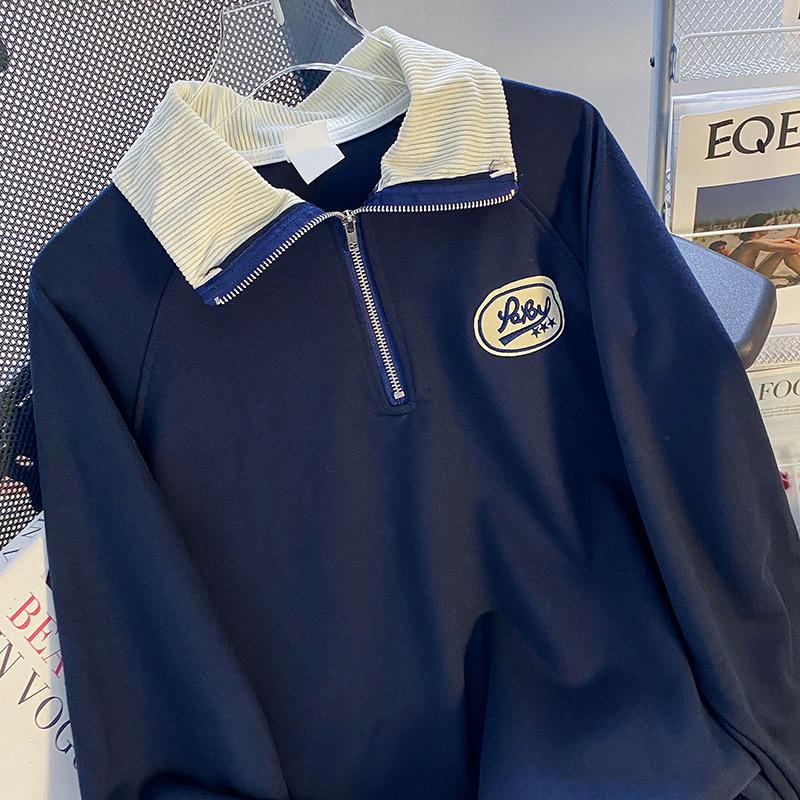 

Plus Size Women s Polo Shirt - 2025 New Spring/Autumn Loose Fit Oversize Top XL (for 65-75 kg) темно-синього кольору