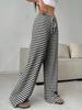 Spring/Autumn Women's Casual Striped Solid Color Elastic Waist Cotton Straight Leg Pants
