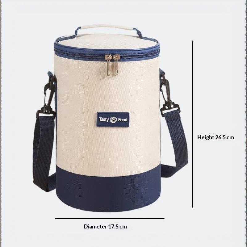 Insulated Cylindrical Lunch Bag Adjustable Shoulder Strap Washable Reusable Thermal Tote 1Pcs for School Office Outdoor Family Outing