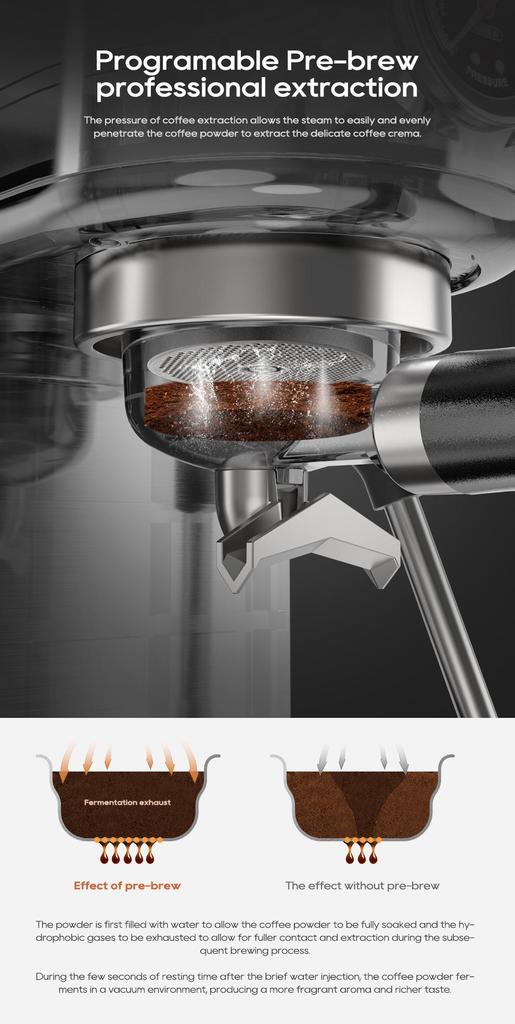 HiBREW H10B Espresso Coffee Machine, 20Bar Extraction Pressure, Semi-Automatic, Adjustable Temperature & Cup Volume, 1.3L Removable Water Tank, Silver