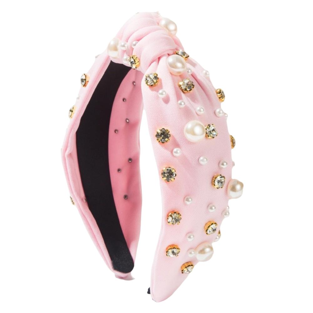 Solid Color Pearl Head Hoop Nail Baroque Headband Vintage Rhinestone Pearl Hairband Ladies розовый