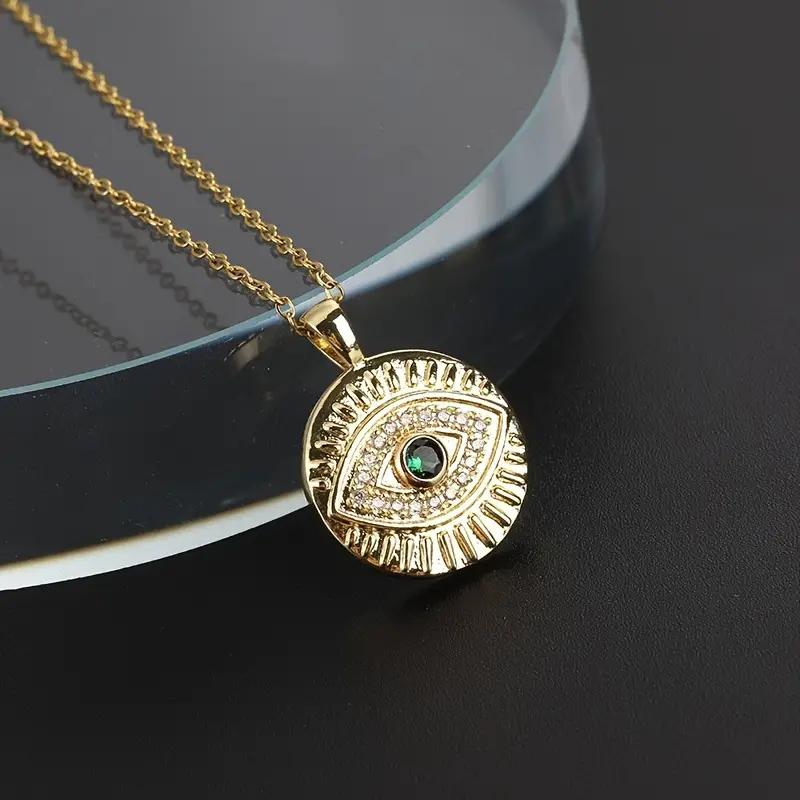 Huitan Hip Hop Green Evil Eye Design Pendant Necklace for Women Rock Style Girls Neck Accessories Gold Color Luxury Neck Jewelry