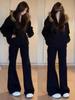 Women's American Retro Black Low-Waisted Slimming Micro-Flare Jeans - Winter Horseshoe Floor-Length Pants