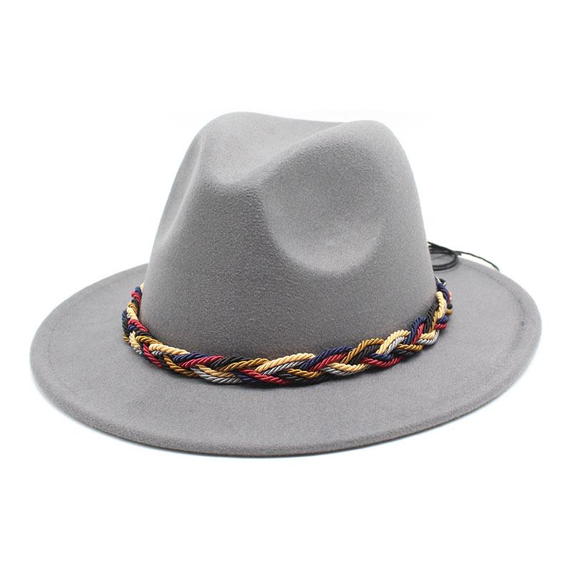 

Женская модная простая шерстяная шляпа-цилиндр, черная трендовая универсальная мужская джазовая шляпа, фетровая шляпа L（58-60cm） светло-серый