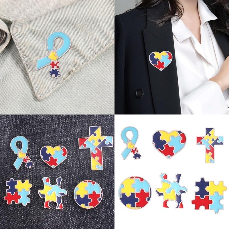 Broches de Esmalte Quebra-Cabeça Autismo Broches de Broche Autismo Broche de Lapela de Esmalte Quebra-Cabeça Arco-Íris Broche de Metal para Mochilas Bolsa