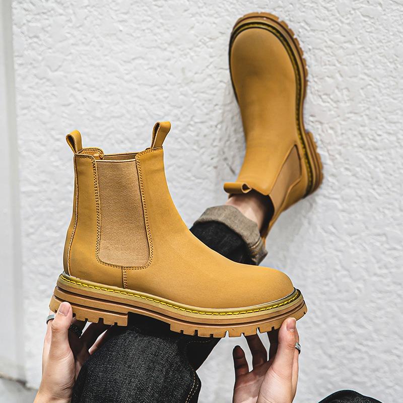 2933 Chelsea Martin boots men's shoes autumn new cigarette boots short boots thick-soled big yellow boots desert retro boots