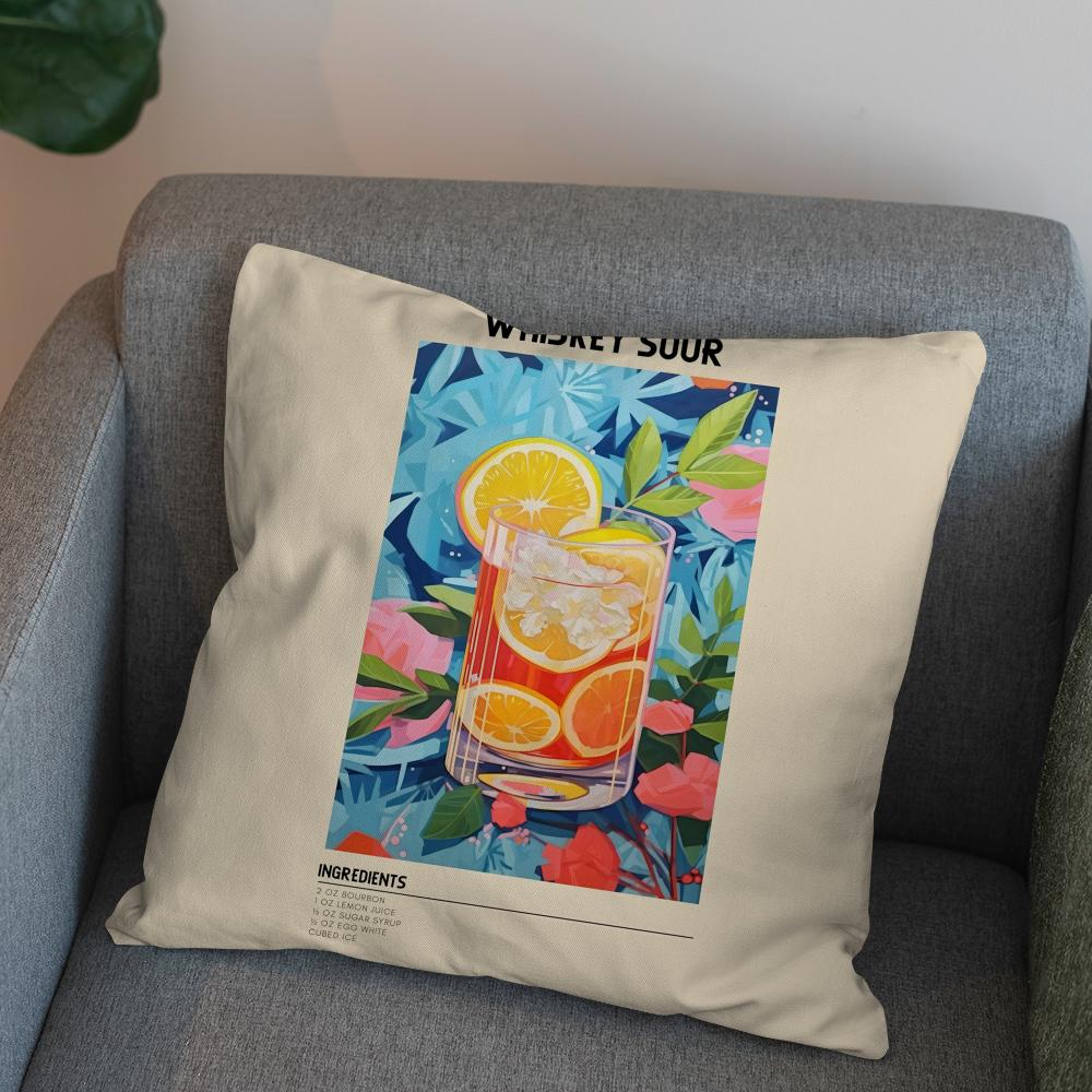 Whiskey Sour Cocktail Pillow Case For Car Sofa Decorative Home Doublesided Print Plush Square Throw Pillow Cushion Cover