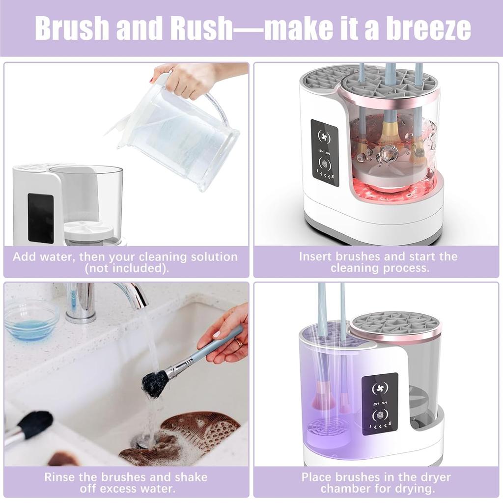 Electric Makeup Brush Cleaner, Automatic 3 In-1 Makeup Brush Dryer & Washer & Holder Combined, Portable Cosmetic Brush Cleaner Dryer Tool for All Size
