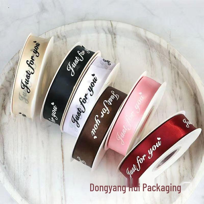 2.5cm English Polyester Satin Ribbon for Flower Bouquets, Gifts, and Baking Packaging