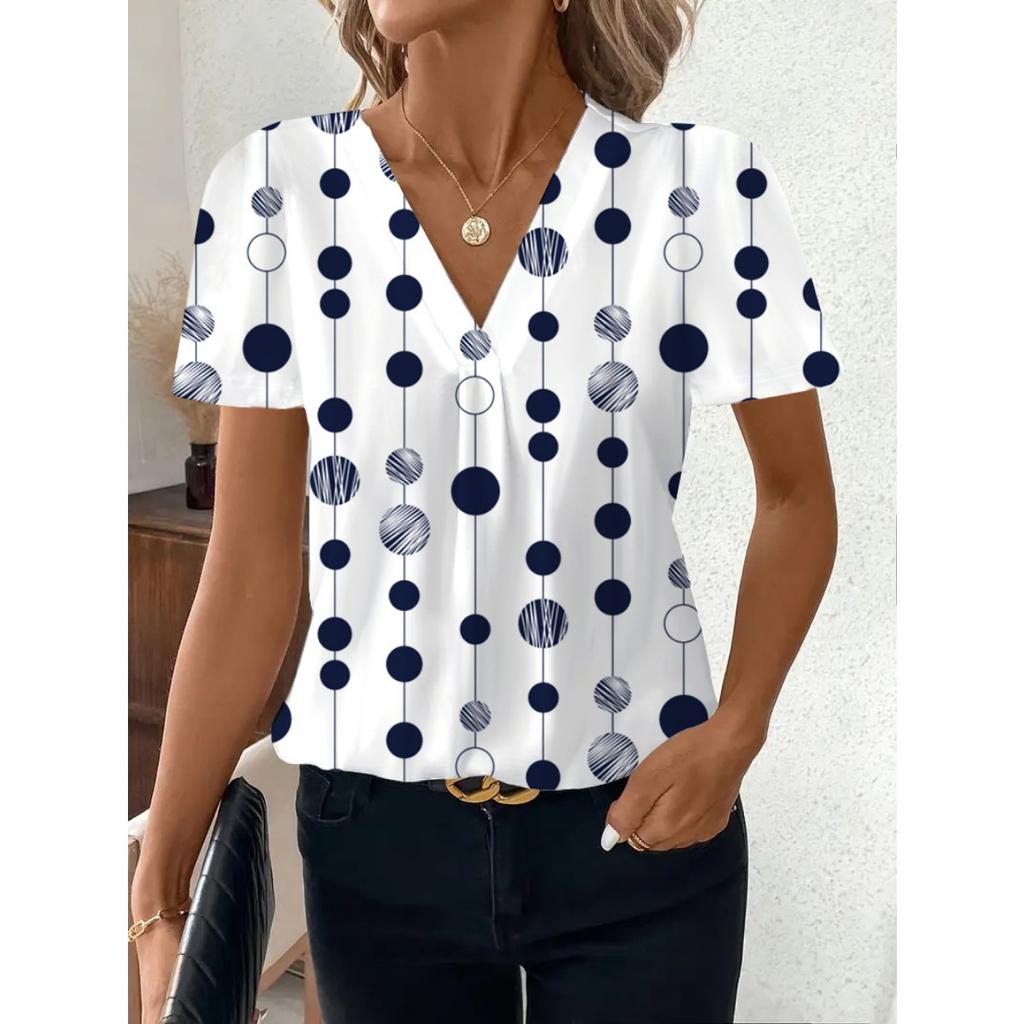 Fashion Casual Printed V-neck Top T-shirt for Women