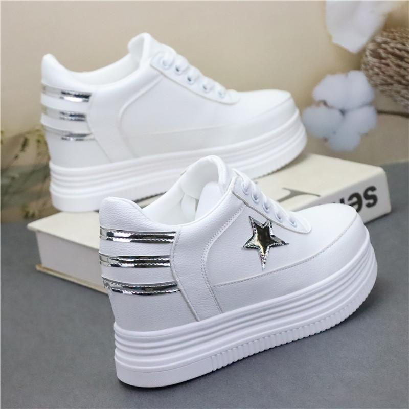 8CM White Platform Sneakers for Women Casual Shoes White Shoes Platform Wedge Heel Walking Shoes Genuine Leather High